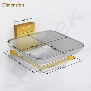Plantex 304 Grade Stainless Steel Glass Soap Dish/Soap Stand/Soap Holder/Bathroom Accessories - Crystal (PVD Gold)