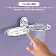 Plantex 304 Grade Stainless Steel 2 in1 Soap Holder with Tumbler Holder/Bathroom Accessories - Olive (Chrome)