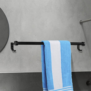 Plantex Aluminium Single Towel Rod for Bathroom/Towel Hanger/Towel Rod with Hooks/Bathroom Accessories (24-inch) Black