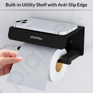 Plantex Platinum 304 Grade Stainless Steel Toilet Paper Holder with Mobile Stand/Toilet Paper Roll Holder for Bathroom Accessories (Matt Black)
