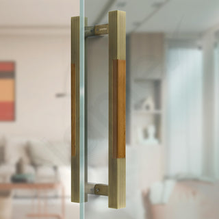 Plantex 280 Premium 12-inch Door Pull-Push Main Door Handle for Glass Door/House/Hotel/Office Door Hardware (Brass Antique & Wood Finish)