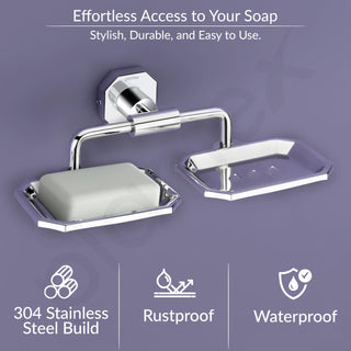 Plantex 304 Grade Stainless Steel Dual Soap Holder/Soap Stand/Soap Dish/Bathroom Accessories - Nipron (Chrome)