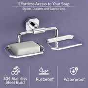 Plantex 304 Grade Stainless Steel Dual Soap Holder/Soap Stand/Soap Dish/Bathroom Accessories - Nipron (Chrome)
