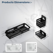 Plantex Self Adhesive Bathroom Shelf/Bathroom Shelf Rack Combo/Bathroom Organizer without Drill/Kitchen Soap Dish/Soap Holder/Tumbler/Toothbrush Holder - Set of 3 (Black)