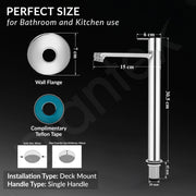 Plantex Pure Brass High Neck Pillar Tap for Wash Basin with Teflon Tape/Tabletop Wash Basin Tap/Pillar Cock with 7 Year Warranty (FLO-804-Mirror Chrome)