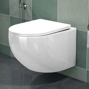Plantex Imported Ceramic Western Commode Toilet/P Trap Wall Hung Commode for Bathroom/Rimless Washdown Western Toilet with Soft Close Toilet Seat Cover (Glossy White)