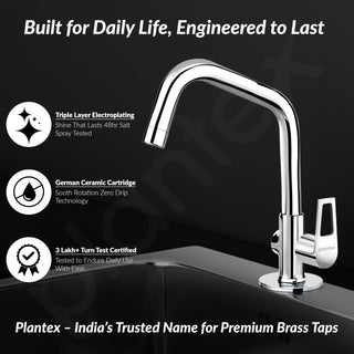 Plantex Pure Brass Sink Tap for Kitchen Basin/Swan Neck Sink Tap for Wash Basin/360 Swivel spout with Water Saving Nozzle Nal Taps - Pack of 1 (Chrome, 3210)