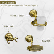 Plantex 304 Grade Stainless Steel Bathroom Accessories Set of 5 - Towel Rod/Hand Napkin Hanger for WashBasin/Soap Case/Toothbrush Holder/Robe Hook - Skyllo (Brass Antique)