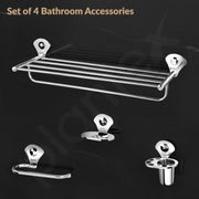 Plantex High-Grade Stainless Steel 4pcs Bathroom Accessories Set- Towel Rack/Tumbler Holder/Soap Dish Stand/Napkin Ring/Bathroom Organiser Set of 4(Chrome)