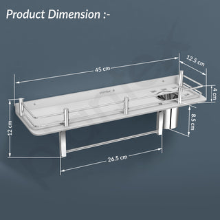 Plantex Acrylic 3 in 1 Multipurpose Bathroom Shelf/Towel Hanger/Rack/Tumbler Holder/Bathroom Accessories-White (18 x 5 Inches)