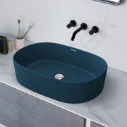 Plantex Ceramic Wash Basin for Bathroom/Oval Counter Top Basin/Tabletop Wash Basin for Home/Office(Pine Blue - 22x14x6 inch)