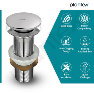 Plantex Pure Brass Waste Coupling for Kitchen Sink/5 inch Drain Out let System Full Thread Pop up Coupling for Wash Basin - Pack of 1 (Chrome)