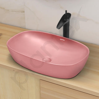 Plantex Basin for Bathroom/Ceramic Table Top Wash Basin/Over Counter Washbasin for Restaurant/Hotel (Matt Pink, 23 x 14.5 x 5 Inch)