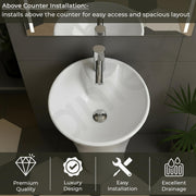 Plantex Round Pedestal Basin for Bathroom/Ceramic One Piece Pedestal Free Standing Wash Basin for Home/Hotel (White-15x15x31.5 inch)