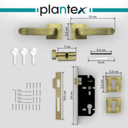 Plantex Triple Security Door Lock For Home/Main Door Lock Set With 3 Years Of Warranty/Mortise Lock For Door With Brass Lock Body & Cylinder(7110 - Brass Antique), Knob