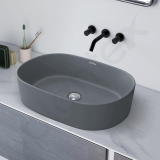 Plantex Ceramic Wash Basin for Bathroom/Oval Table Top Basin/Countertop Vessel Sink for Home/Hotel - (3061, Cloud Grey)