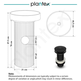 Plantex Acrylic Resin & Quartz Pedestal Basin for Bathroom/One Piece Pedestal Free Standing Round Wash Basin for living Room/Hotel (Black & Gold)