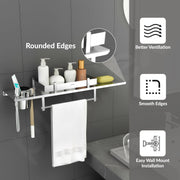Plantex Stainless Steel Bathroom Shelf/4in1 Multipurpose Shelf for Bathroom/Towel Hanger/Tumbler Holder/Soap Dish (18x5 Inches -Chrome Finish- Pack of 2)