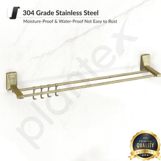 Plantex 304 Grade Stainless Steel 24 inch Dual Towel Rod/Towel Holder/Towel Hanger/Bathroom Accessories - Crystal (Brass Antique)