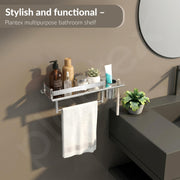 Plantex Stainless Steel Bathroom Shelf/Multipurpose Bathroom Shelf For Wall/Attached Tumbler and Napkin Holder For WashBasin(15 Inches)