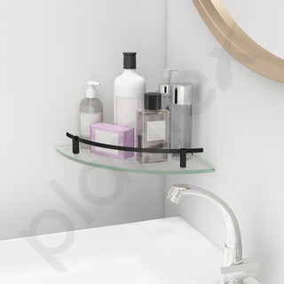 Plantex Premium Frosted Glass Corner/Shelf for Bathroom/Wall Shelf/Storage Shelf - (12x12 in,Black-Pack of 1)