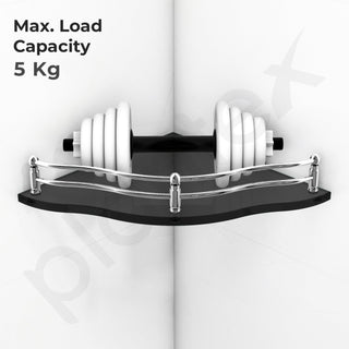Plantex Premium Black Glass Shelf for Living Room/Bathroom Glass Shelf/Kitchen Corner Shelf Wall Mount Flower Shape - Premium Bathroom Organizer (9x9 Inches - Pack of 3)
