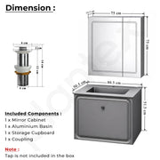 Plantex Wall Mount Vanity Cabinet with Washbasin and Mirror/Rectangular Basin with Cabinet for Bathroom - (Cryston-800, Grey)