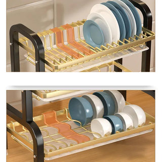 Plantex kitchen storage rack - stylish gold and dark green