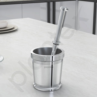 Plantex Heavy Stainless Steel Mortar & Pestle Set/Spice Mixer/Khalbatta/Khal/Okli for Kitchen - Size 5(Dia: 9, H: 10 cm)