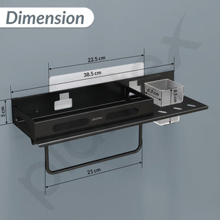 Plantex No Drill Bathroom Organizer/3in1 Stainless Steel Shelf for Wall with Foldable Napkin Holder and Tumbler Holder/Self Adhesive Bathroom Shelf -(Black-15 Inch)