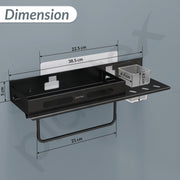 Plantex No Drill Bathroom Organizer/3in1 Stainless Steel Shelf for Wall with Foldable Napkin Holder and Tumbler Holder/Self Adhesive Bathroom Shelf -(Black-15 Inch)