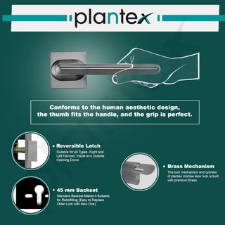 Plantex Main Door Lock/Mortise Lock for Door with 3 Years of Warranty - Robust Door Lock for Home with Brass Lock Body & Cylinder (Satin Black & Matt Finish)