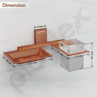 Plantex Soap Dish with Glass Toothbrush Holder for Bathroom/304 Grade Stainless Steel Soap Holder with Tumbler Holder/Soap Stand/Toothpaste Holder - Crystal (PVD Rose Gold)