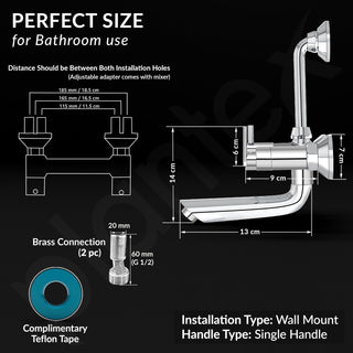 Plantex Wall Mixer for Bathroom 2 in 1 with L-Bend Provision for Overhead Shower/Mixer Tap for Bathroom with Water Saving Nozzle Tap- 7 Year Warranty (Bal-518-Chrome)