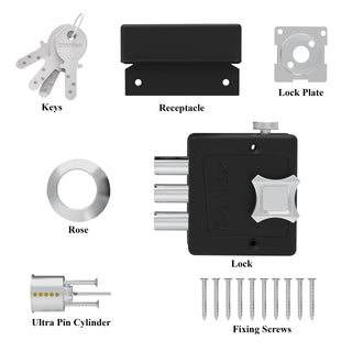 Plantex Heavy Duty Dead Bolt Lock/Rim Lock Set/Trio Lock Dead Bolt for Home,Office,Hotel (Z-Black), Brass;Metal