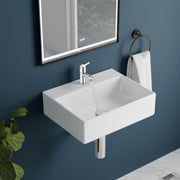 Plantex Ceramic Basin with Stainless Steel Pillar Cock/Wall Hung Basin/Deck Mount Tap/Basin for Bathroom - (Cubic - Combo)