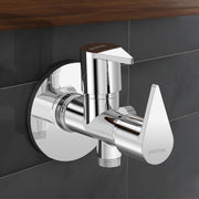 Plantex Pure Brass 2-Way Angle Valve Tap for Bathroom with Brass Wall Flange & Teflon Tape- Quarter Turn Tap (PAC-1808-Chrome Finish)