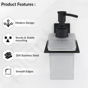 Plantex 304 Grade Stainless Steel Liquid Soap Dispenser for Bathroom/Frosted Glass Liquid Shampoo Dispenser/Hand wash Dispenser/Bathroom Accessories - Pack of 1 (Crystal, Black)