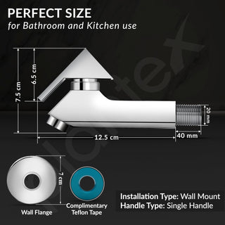 Plantex Pure Brass PRI-301 Water Tap for Bathroom with Water-Saving Technology Tap/Wall Mount Bib Tap with Wall Flange & Teflon Tape-7 Year Warranty (Chrome Finish)