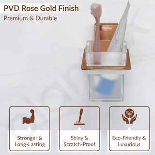 Plantex 304 Grade Stainless Steel Glass Tumbler Holder/Toothbrush Holder for Bathroom/Bathroom Accessories – Pack of 1 (Crystal, PVD Rose Gold)
