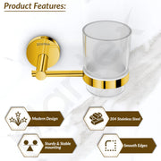 Plantex 304 Grade Stainless Steel Toothbrush/Paste and Tumbler Holder for Bathroom and Wash Basin/Bathroom Accessories - Oreo (Gold)