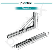 Plantex Heavy Duty 12 Inch Foldable Shelf Bracket/Stainless Steel Multipurpose Bracket/L Bracket/Space Saving Wall Bracket for Shelf/Folding Table Bracket for Home & Office (Pack of 2, Chrome)