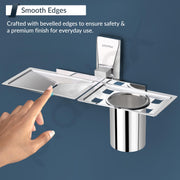 Plantex Soap Dish with Tumbler Holder/304 Grade Stainless Steel 2in1 Soap Dish with Tumbler Stand/Soap Case/Tooth Brush Holder for Bathroom - Crystal (Chrome)