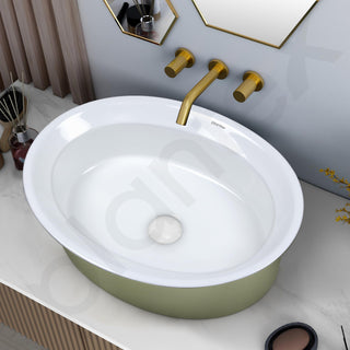 Plantex Ceramic Table Top Washbasin for Bathroom/Countertop Basin/Oval Counter Top Wash Basin for Home/Office/Hotel (21x16x6 Inch - White&Green)