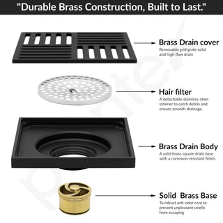 Plantex Solid Brass Floor Drain/Bathroom Floor Drain/Drain Jali with Anti Foul Cockroach Trap - (Brass Antique, 5 x 5 Inch)