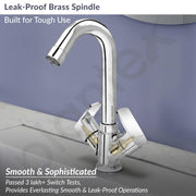 Plantex Brass Spindle Wash Basin Tap with Water Saving Aerator/Basin Mixer for Bathroom/Sink Tap for Kitchen Basin -(Saga-Chrome)