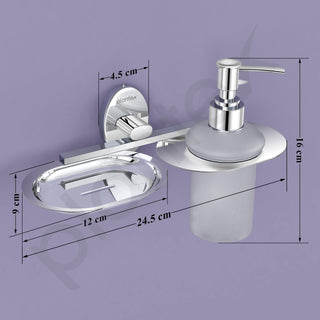 Plantex Soap Holder with Liquid Soap Dispenser/304 Grade Stainless Steel Soap Dish/Shampoo Dispenser/Soap Case/Handwash Dispenser/Bathroom Accessories - (Olive - Chrome)