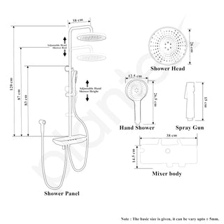 Plantex 304 Grade Stainless Steel Shower Panel for Bathroom/Modern Shower System with Head Shower/Hand Shower & Massage Spray Jet for Bathroom (Gun Metal Grey)