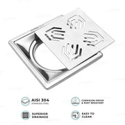 Plantex 304 Grade Stainless Steel Drain Cover/Drainage Cover/Drain Cover for Bathroom/Jali for Bathroom and Balcony- (6x6 inches)