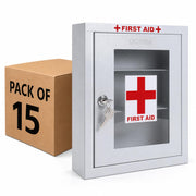 Plantex Metal First Aid Box/Emergency Medical Kit Box for Medicine Storage/Multi Compartment for Medicine Organizer First Aid Kit Box with Key Lock - Pack of 15 (White)